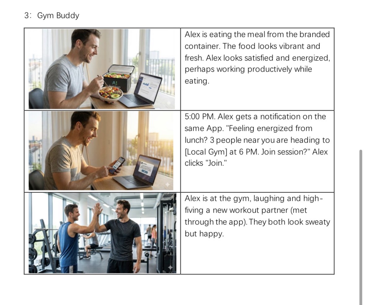Storyboard panel 4: The outcome. A healthier, more energetic professional with improved work performance and lifestyle. This shows the long-term value—consistent nutrition leads to better health outcomes, more energy, and reduced stress.